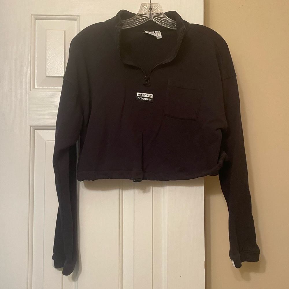Adidas Originals Black Cropped 1/2 Zip Sweatshirt L